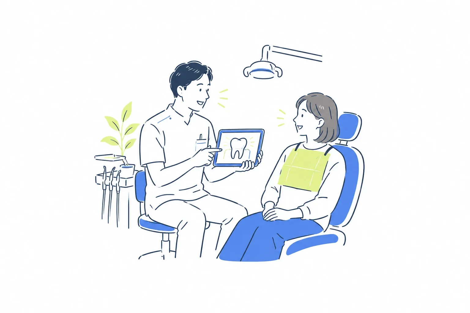 訪問歯科のスタッフと患者が話すイラスト